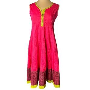 Westside Sz S 100% Cotton A Line Sleeveless Panel Dress Pink Green Light Airy